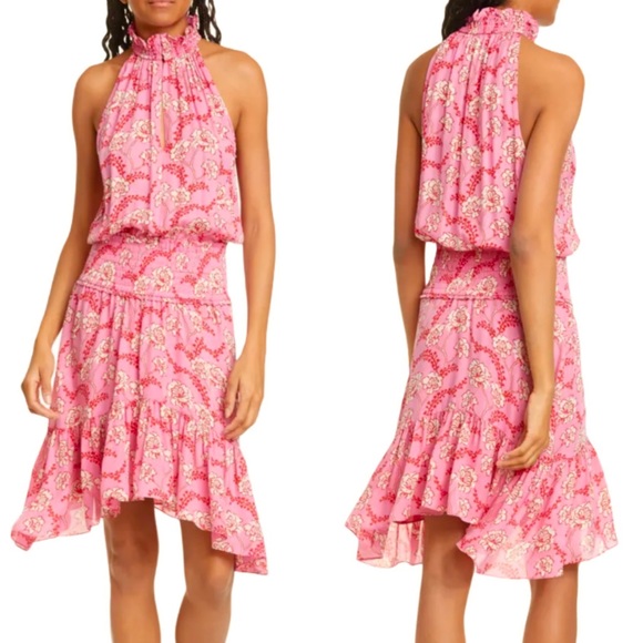A.L.C. Dresses & Skirts - A.L.C. Silk Dress Cody Halter Neck Blouson Dress Pink 10 NWT